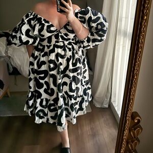 City Chic Black and White Off-Shoulder Dress
